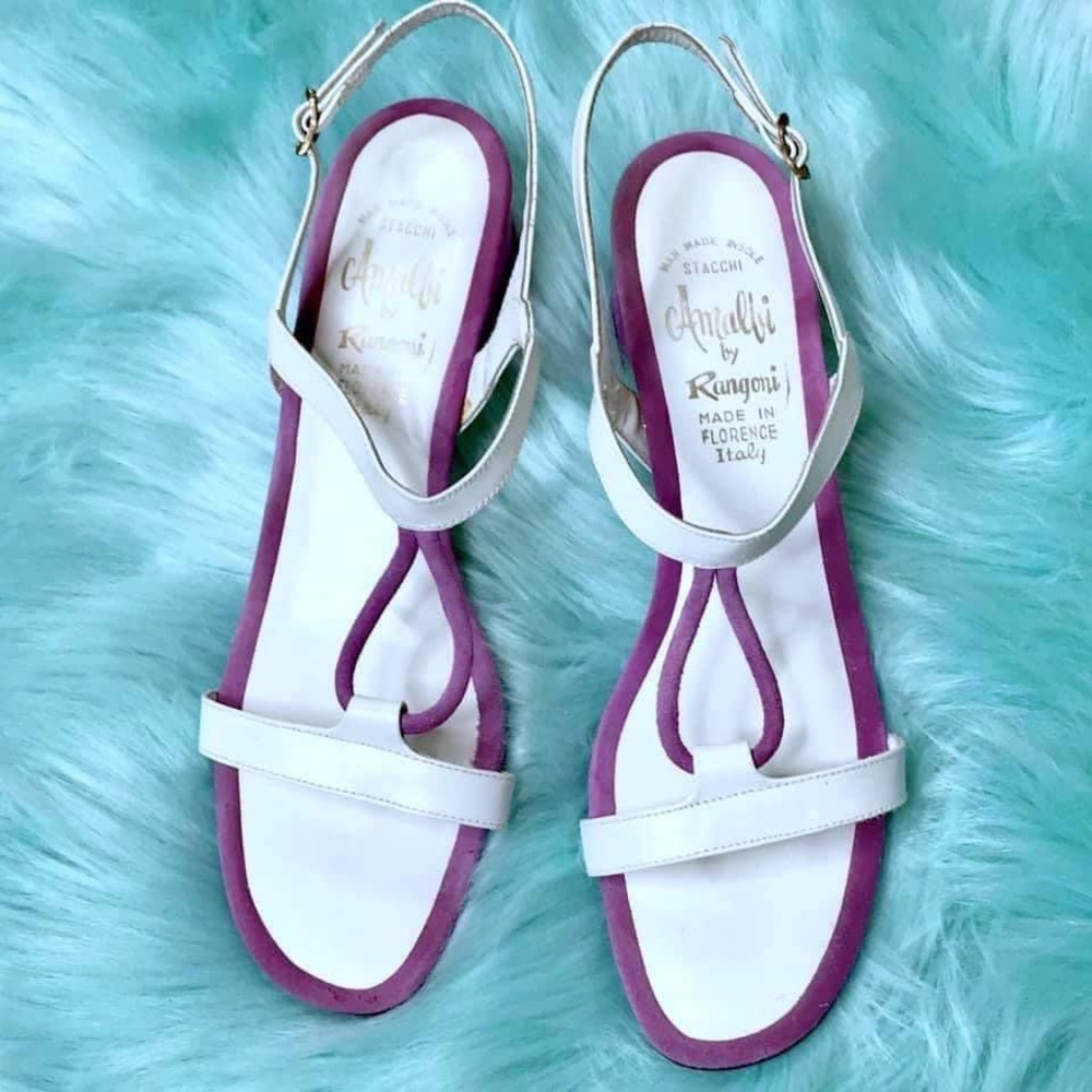 Amalfi By Rangoni 70s SUEDE LEATHER Strappy Low Heel Sandals Women’s 8.5 - Picture 2 of 10